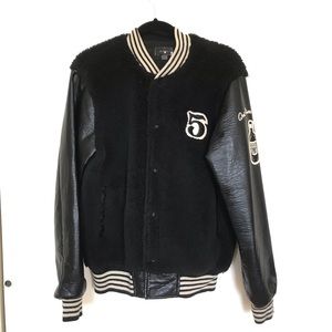 Mother Letterman Fuzzy Snap Varsity Jacket